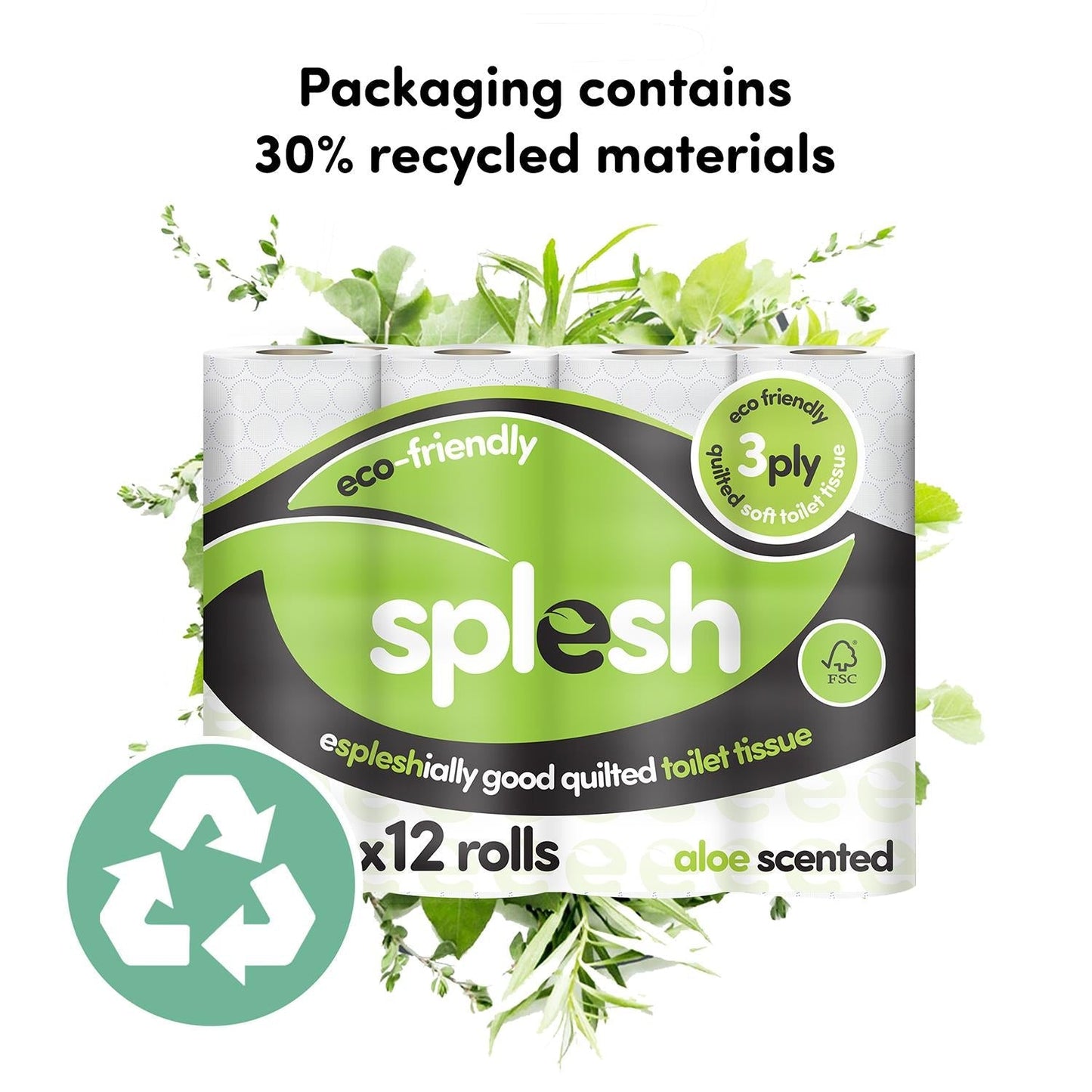 Splesh Toilet Roll Soft & Quilted 3-Ply AloeVera Scented Toilet Tissue, 12 Rolls