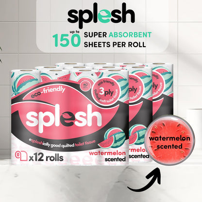 Splesh Quilted Toilet Roll Luxury Watermelon 3-Ply Soft Toilet Paper, 84 Rolls