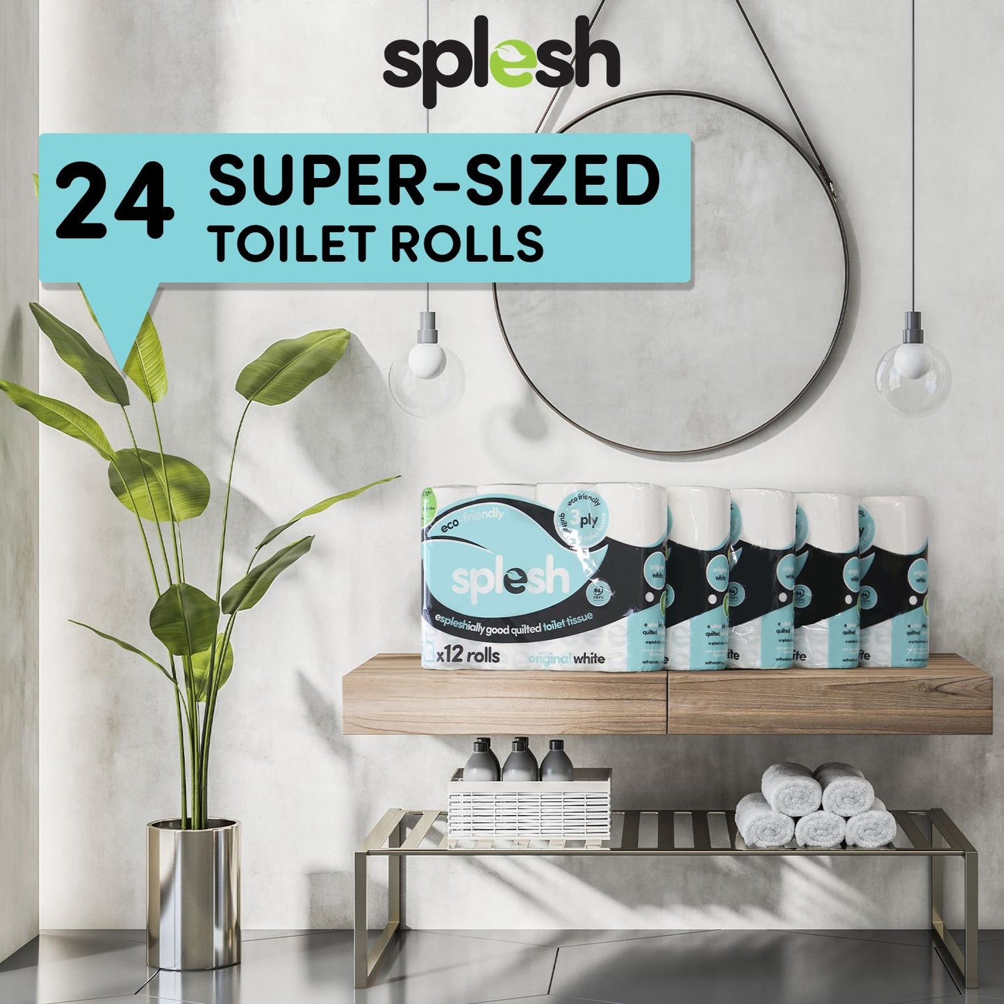 Splesh Toilet Roll Quilted White 24 Rolls with Culina Kitchen Towel 9 Rolls