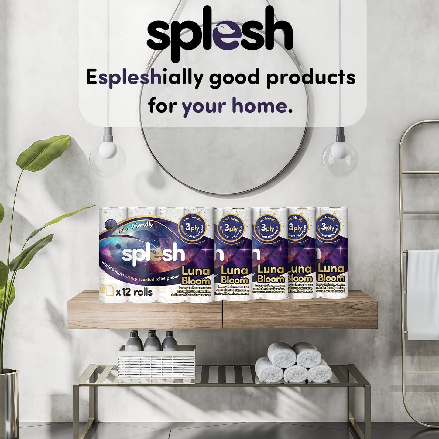 Splesh Quilted Luna Bloom 3-Ply Luxury Scented Toilet Tissue Paper, 48 Rolls