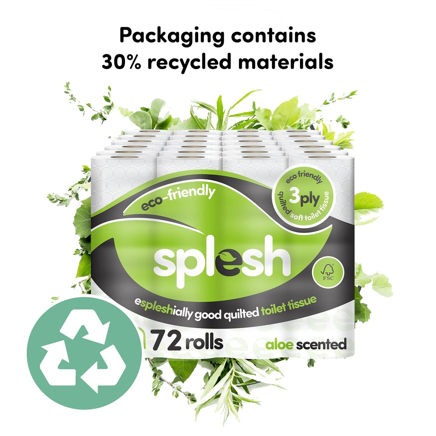 Splesh Toilet Roll Eco-Friendly, Soft & Quilted, Aloe Vera (72 Rolls)