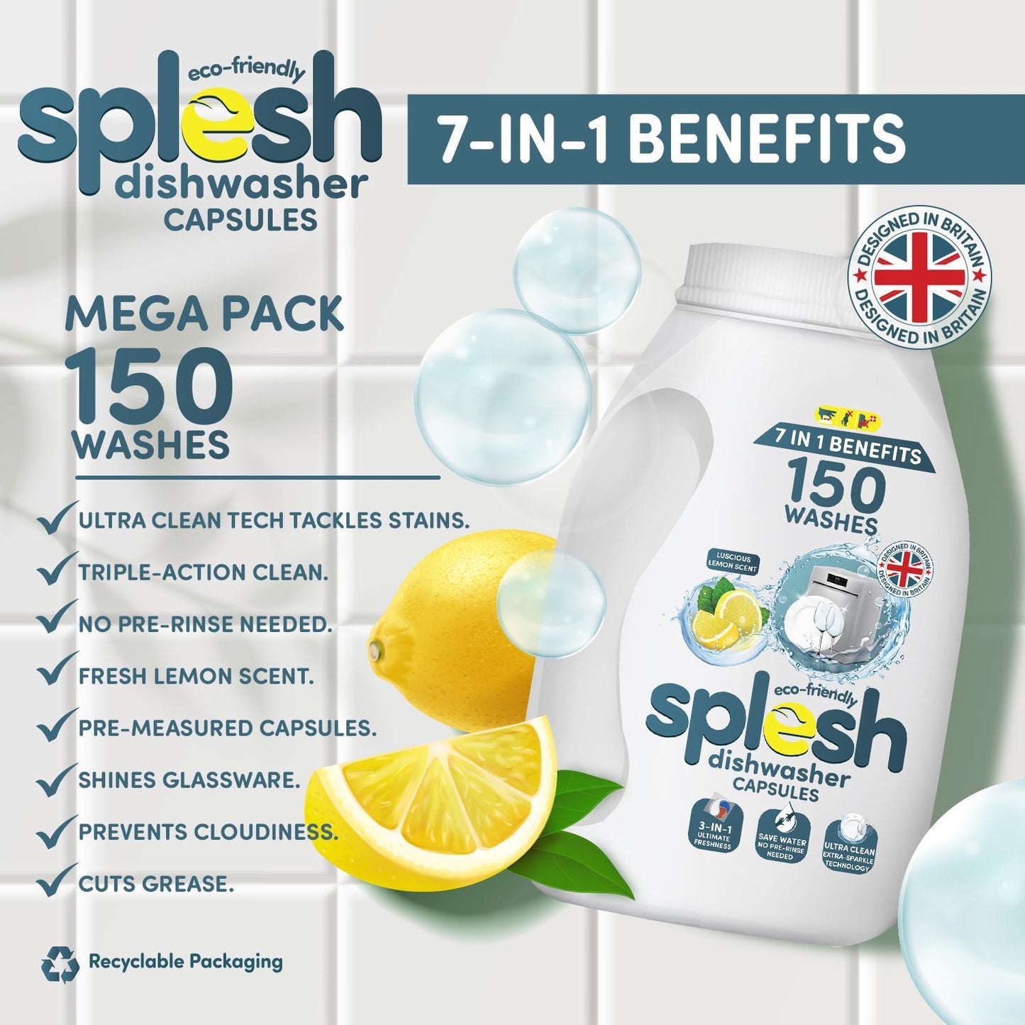 Splesh Cleaning Bundle of 3-in-1 Dishwasher 150 Capsules & Laundry 140 Capsules