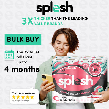 Splesh Quilted Toilet Roll Luxury Watermelon 3-Ply Soft Toilet Paper, 84 Rolls